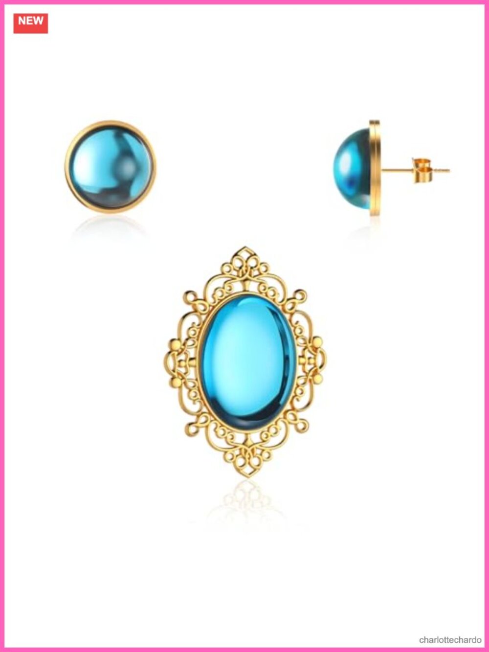 Gold Plated Brooch and Earrings Set, Princess Costume Jewelry Set
